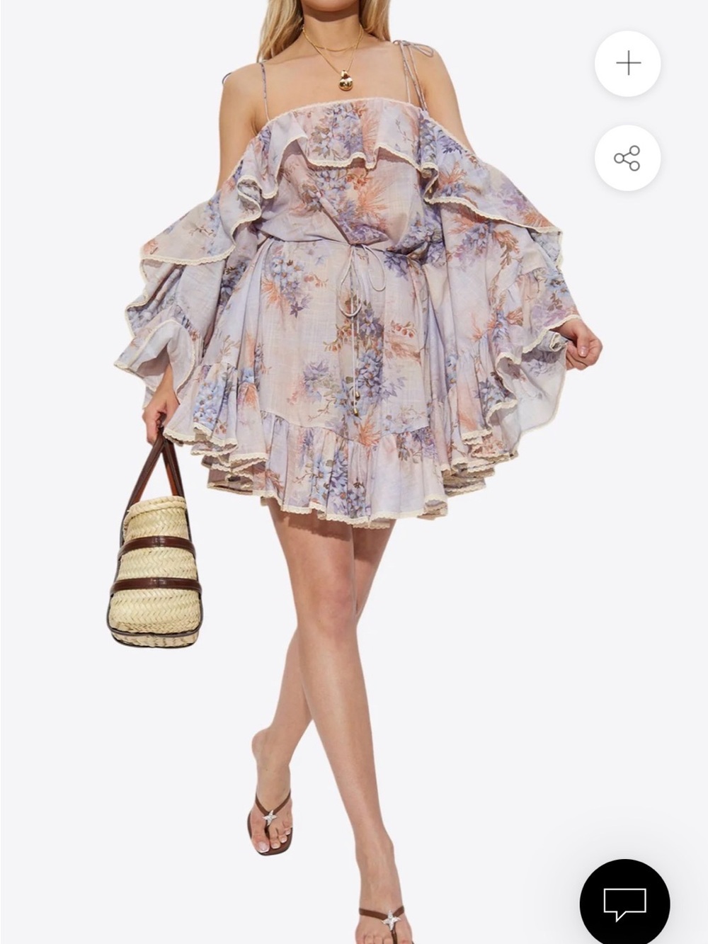 Zimmermann Cascadian Ruffle  Cold Shoulder Mini Floral Dress NWOT 0